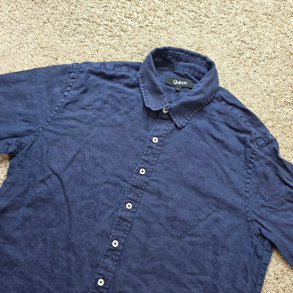 Quince Shirt Mens Large Navy Blue Linen Short Sleeve Sustainable Coastal CMA01
